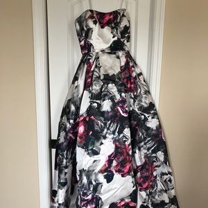 High low Betsy Adam formal gown